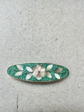 Mexico ALPACA silver Inlaid Turquoise  Mother Of Pearl Hair Clip 4  