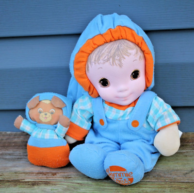 Playskool Baby 1986 Jammie Pies Spunkle Plush Doll w/Dog Puppy Orange Blue HTF