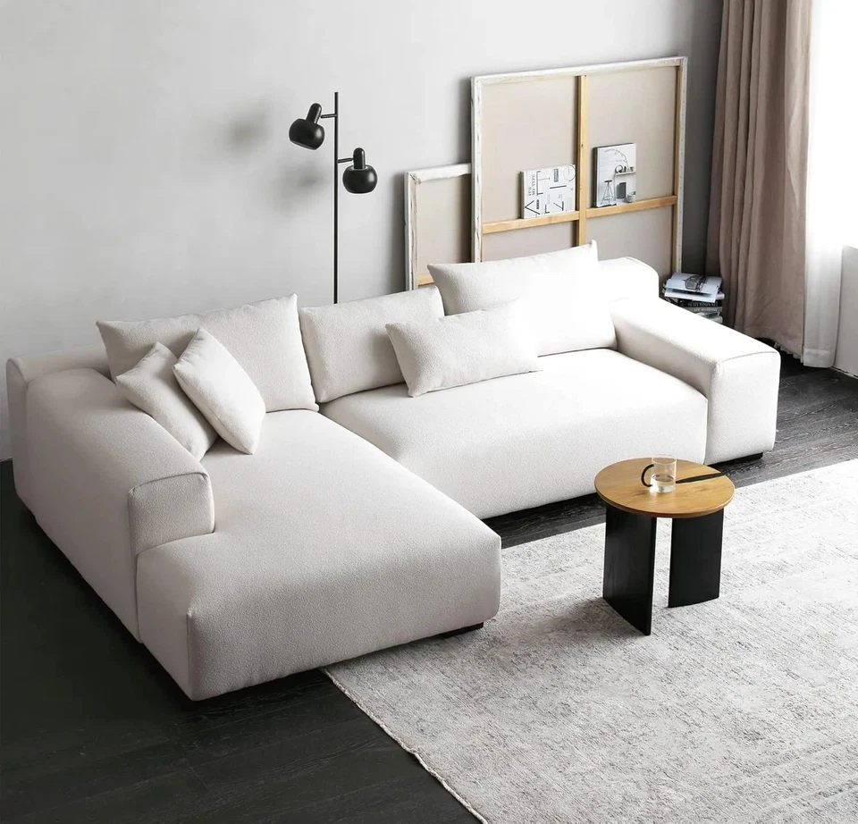 Modern White Sectional 113.8'' 4 Seat Sofa Couch L-Shaped Wool Living Room Sofa - Image 3 of 4