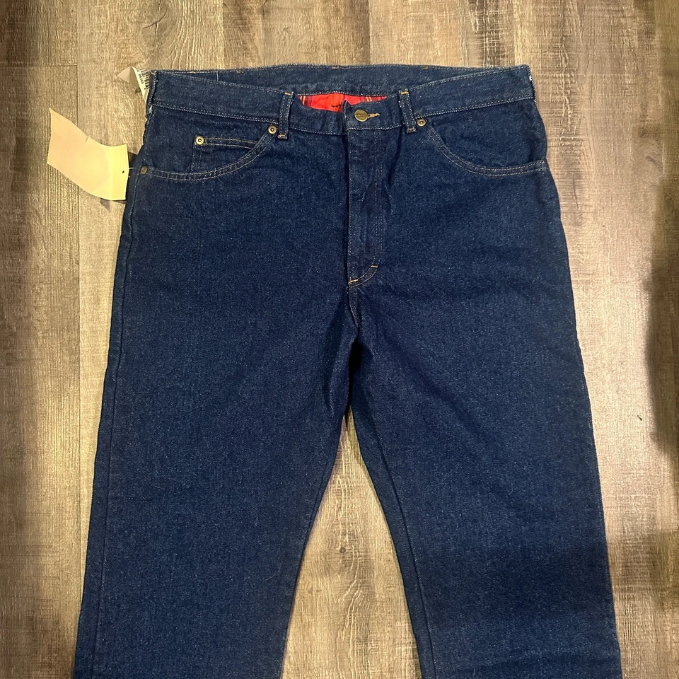 Vintage 90s L.L. Bean Lined Denim Jeans 38x30 Indigo Flannel Plaid USA Workwear - Image 2 of 4