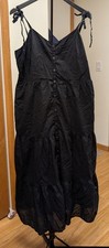 GAP Black Cotton Woven Sundres pockets Button Tie Strap lined Midi Dress Size 16