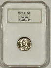 1939-D Mercury Dime MS65 NGC OH Gen 4.0 Old Holder Certified 90% Silver 10C
