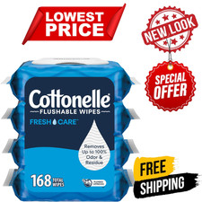 Cottonelle Fresh Care Flushable Wet Wipes, Adult Wet Wipes, 4 Flip-Top Packs, 42