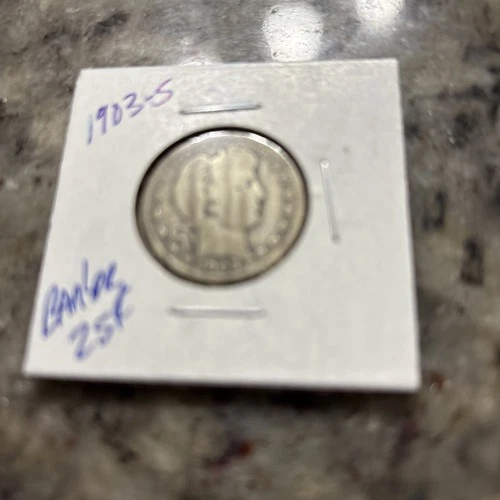1903-S San Francisco Barber Quarter Liberty Head, 90% Silver 25c Coin, USA