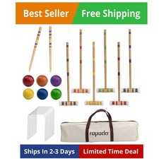 Six-Player Croquet Set with Wooden Mallets, Colored Balls, Sturdy Carrying Ba...