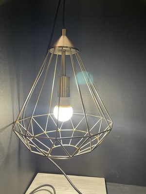 Intertek Brass Color  Caged Pendant Hanging Lamp MCM Retro Inspired 15.5  Cord