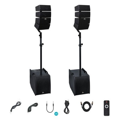PRORECK 4000W 12'' Dual Subwoofer Line Array PA System DJ Speakers Bluetooth