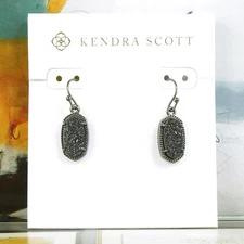 NWT Kendra Scott Lee Black Drusy Small Drop Earrings Gunmetal