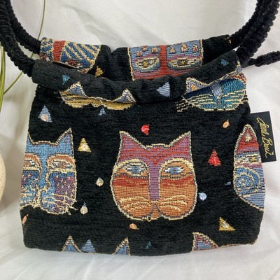 Laurel Burch Tapestry Handbag Purse Kitty Cat Faces & Sequins