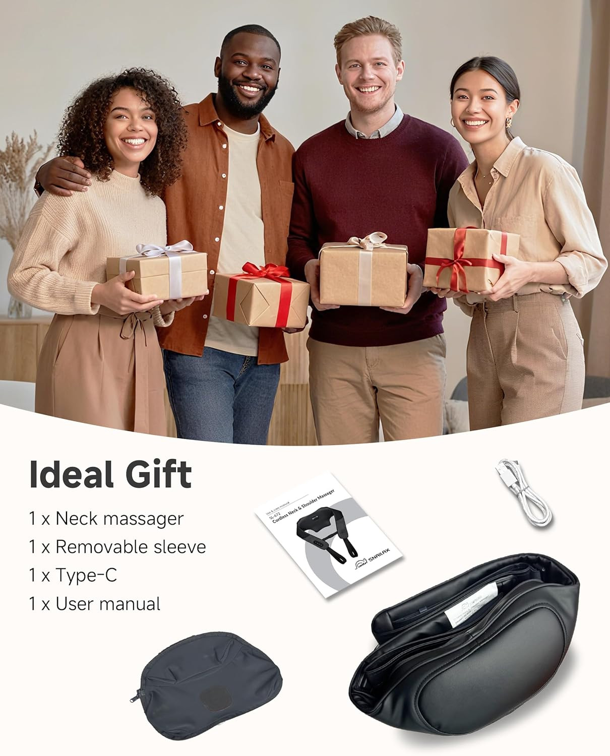 Shiatsu Neck Massager for Pain Relief Deep Tissue Cordless Kneading Shoulder Mas