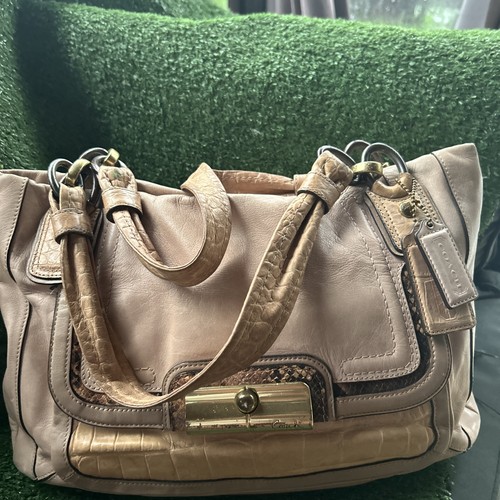 Vintage COACH L1076-16810 Kristin Spectator Zip Top Tote Chalk Leather Purse - Picture 3 of 20