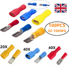 100PCS Assorted Electrical Wire Connectors Insulated Spade Crimp-Terminals UK,