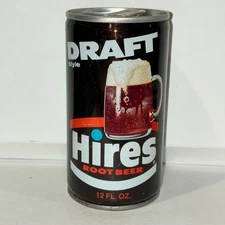 Hires Draft root beer soda can, crimped steel