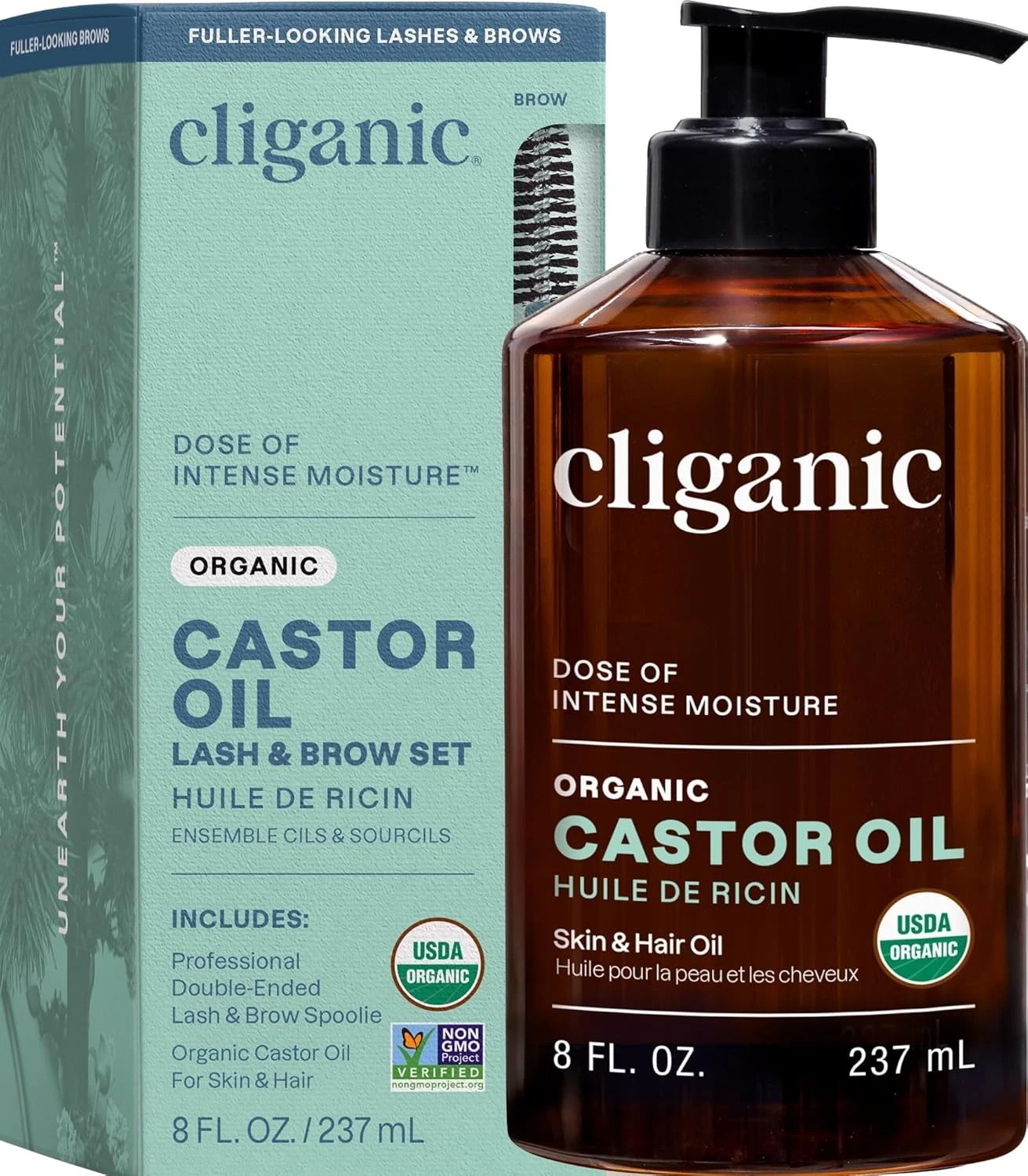 Cliganic Organic Castor Oil, 100% Pure (8oz with Eyelash Kit) - For Eyelashes, E