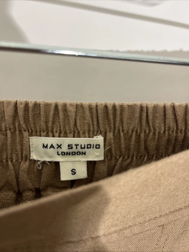 Pantalones pequeños Max Studio para mujer S pierna ancha mezcla de lino bolsillos Pull-on Palazzo Foto 3 de 4