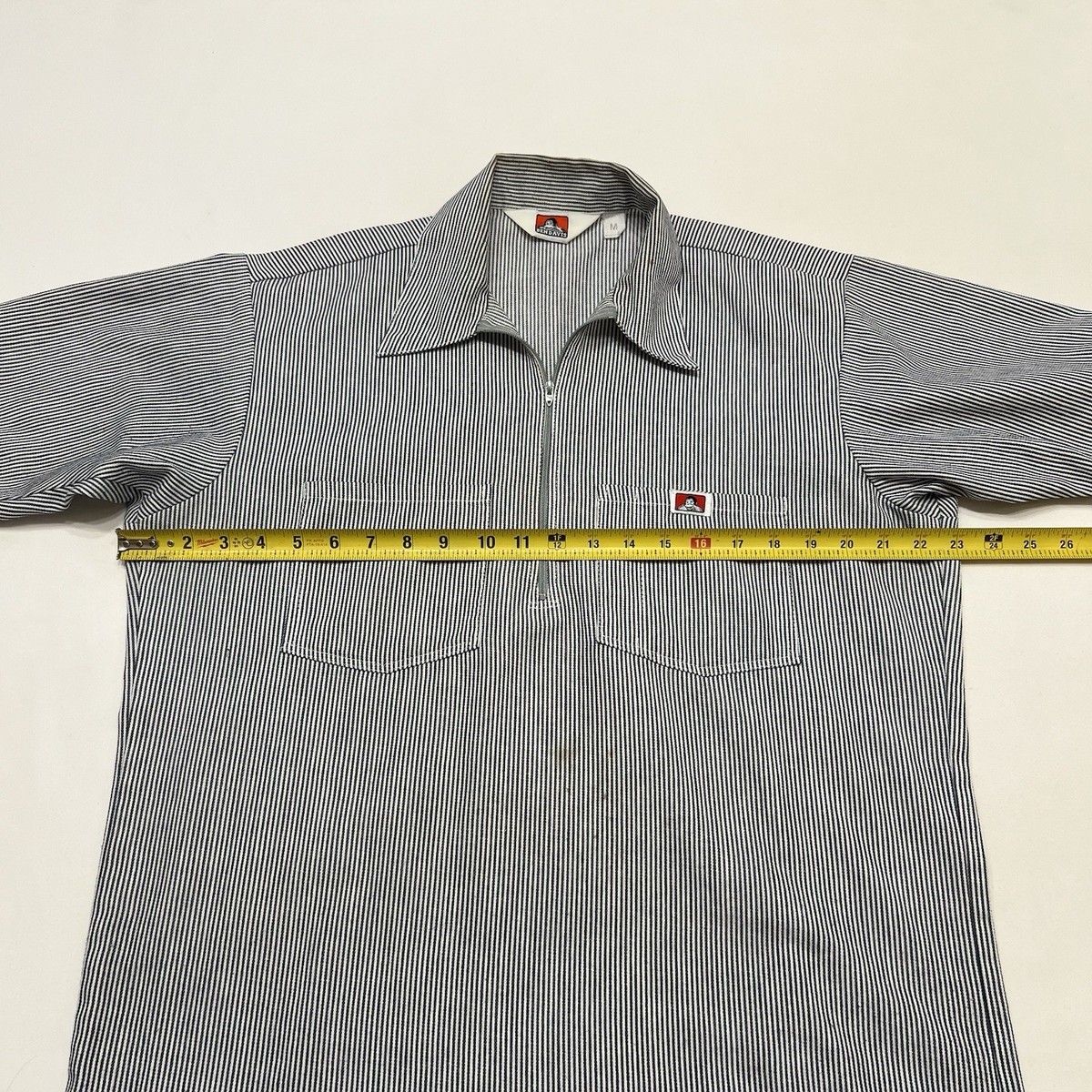 Vintage 90s BEN DAVIS Hickory Stripe Half Zip Work Shirt Men's