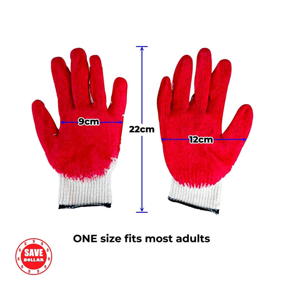 Red Rubber Half-Coated Cotton Work Gloves – Durable Grip Breathable Gardening - image 2 of 3