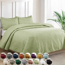 3 Piece Embossed Quilted Bedspread Set Twin Queen King Size Coverlet Bed Throws