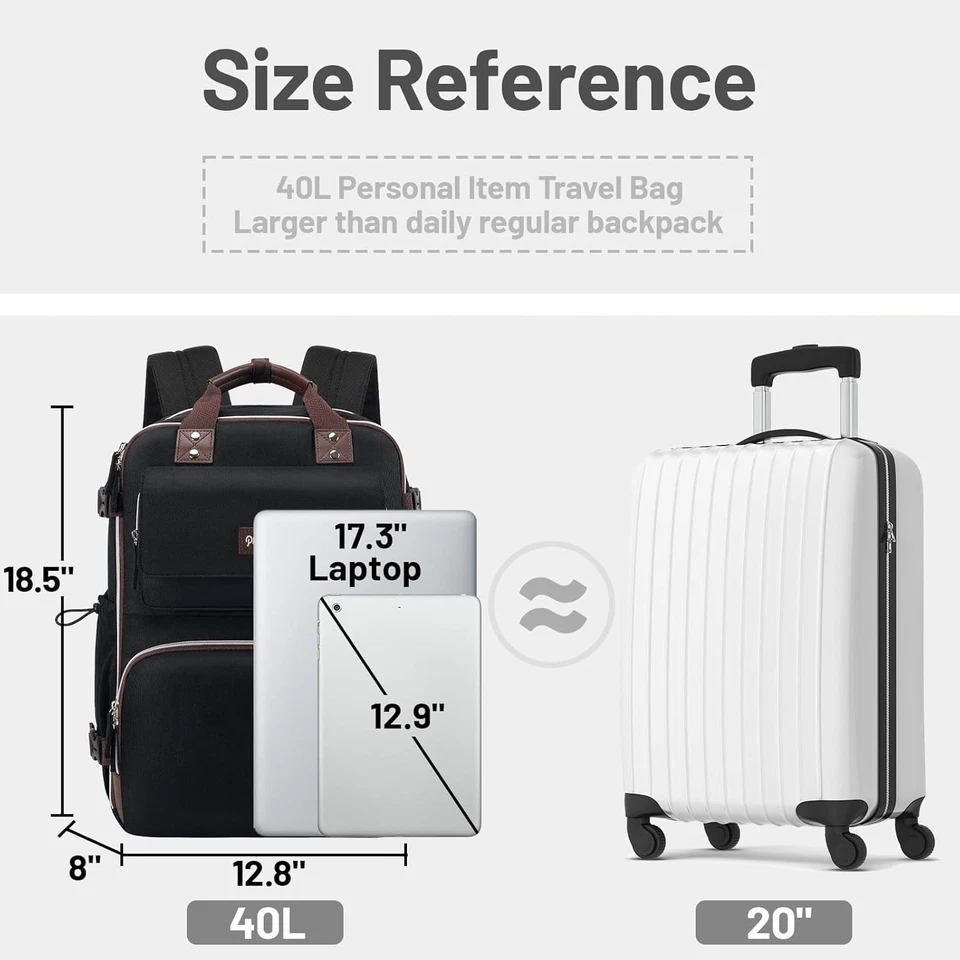 Mochila de mano grande 40L para hombre mujer, mochila de viaje aprobada para vuelo se adapta Foto 4 de 4