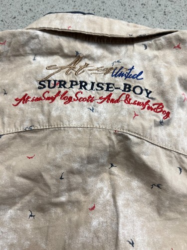 VTG SURPRISE TAN RED BLUE EMBROIDERED SURPRISE BOY BUTTON DOWN SZ 16 - Picture 4 of 10