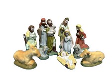 Vintage 11 Piece Hand Painted Ceramic Nativity Christmas Set By Atico Int. nc.