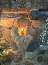 Primitive Grungy Folk Art Handmade Hanging Heart Pillow with Light 20” Tall