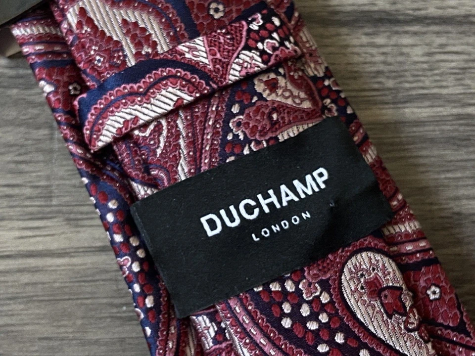 JUEGO DE CORBATA Y PAÑUELO DE BOLSILLO JACQUARD SEDA DUCHAMP NUEVO CON ETIQUETAS Foto 4 de 4