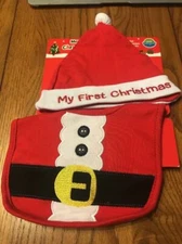 NWT Neat Solutions Santa Christmas Baby Bib & Hat Set Ships N 24h