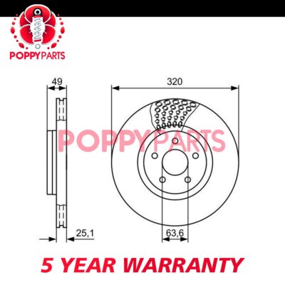 Fits Ford Kuga Transit Connect Focus Tourneo Brake Disc Front Poppy