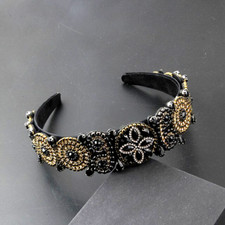 LUXURY HANDMADE BLACK/CLEAR RHINESTONE HEADBAND HAIR ACCESSORY, BRIDAL OR RACES