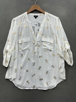 Torrid Women s 0 (Large) White Gold Metallic Pineapple Semi Sheer Harper Blouse