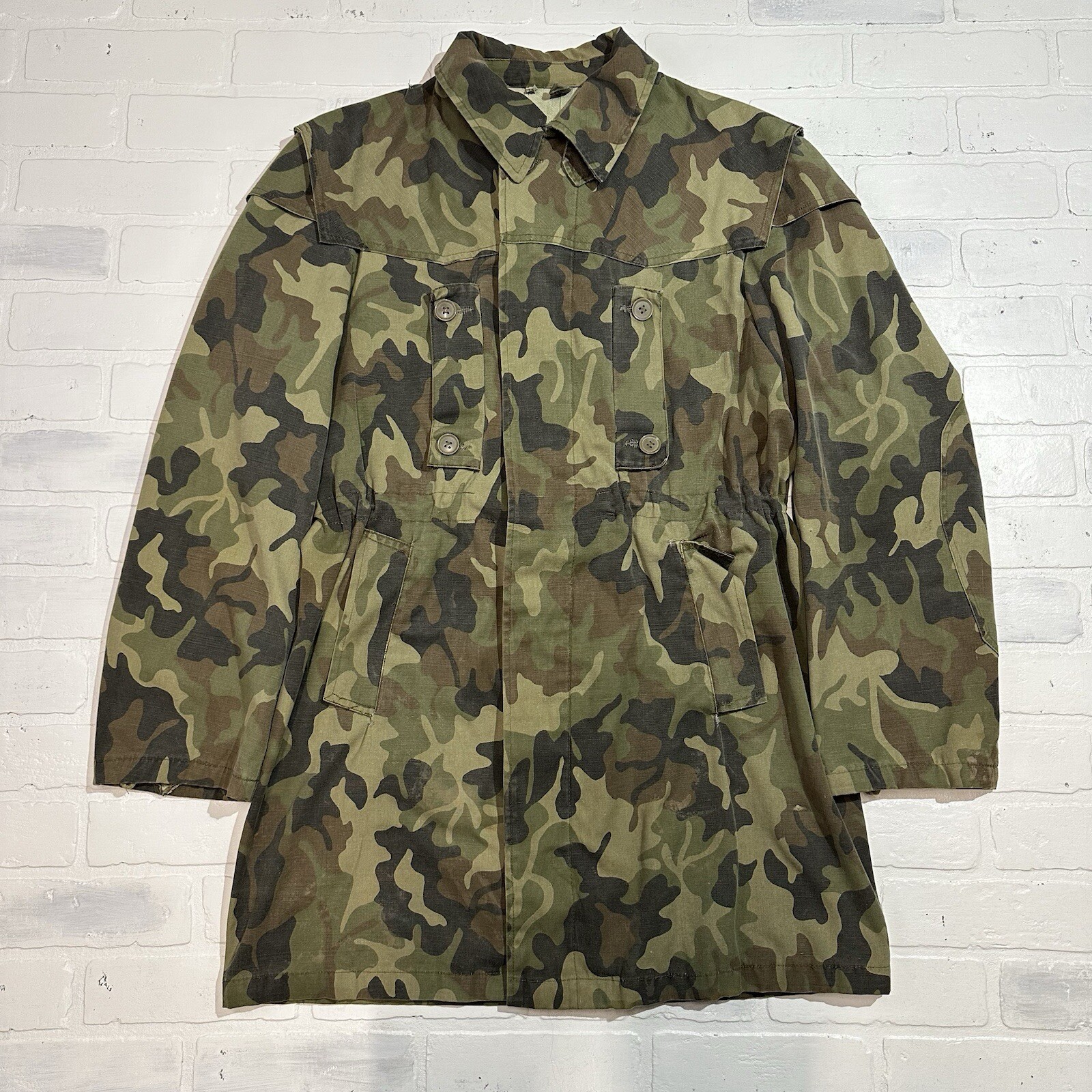 Military Utility Field Green Camo Women’s XL Button Up Jacket Coat Distressed *