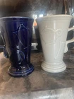 Fiestaware Cobalt Blue/Pearl Grey Pedestal Mug 18 oz Cup Set of 2 Vintage 6 Inch