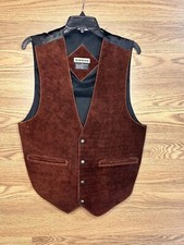 Badge Western Leather Cowboy Vest Mens L Brown