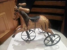 Antique Wooden Horse Tricycle Hand-Carved And Hand-Painted