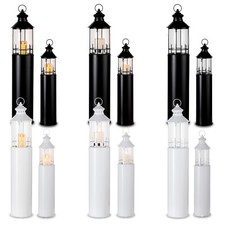 Laterne Leuchtturm Metall Glas schwarz weiß Kerzenständer Kerzenhalter KHG