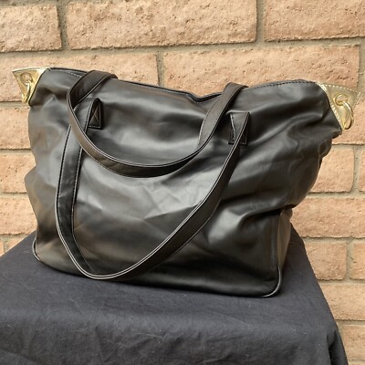 Versace Parfum Black Tote Bag Weekender Overnight Goldtone Zipper