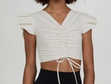 $195 Port De Bras Womens White Stelle Ruffle Crop Top Size M