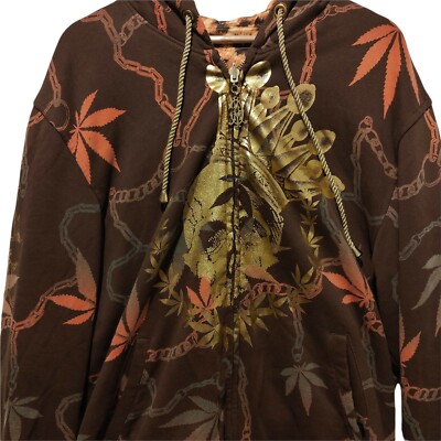 Christian Audigier Weed Reversible Leopard Skull Crown Hoodie size