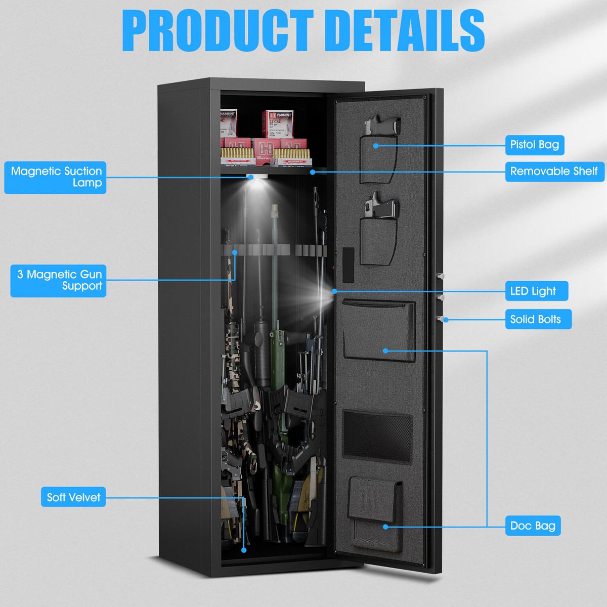 6-Gun Biometric Safe - Quick Access Rifle Cabinet With Fingerprint Lock & Alarm