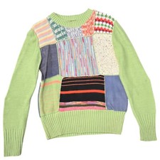 Vintage PATCHWORK Embroidered Novelty Sweater Medium Lightweight PANDORA Orlon