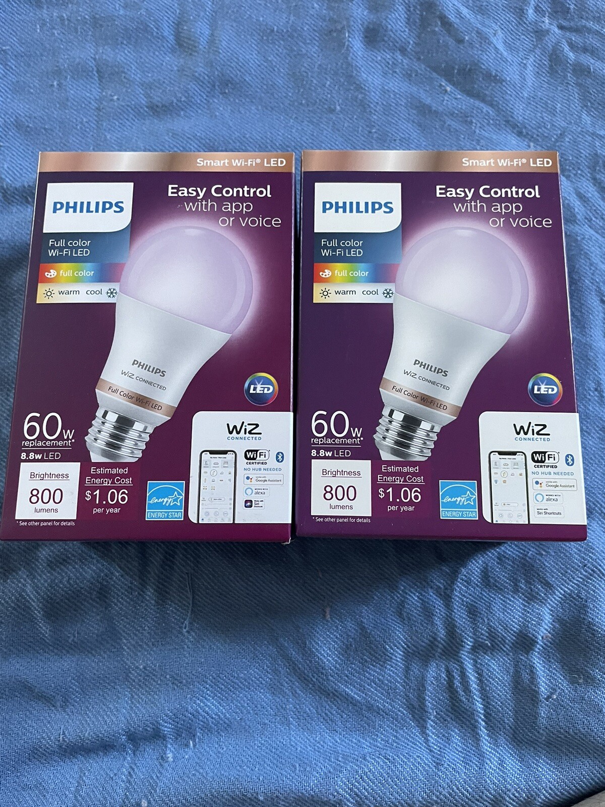 2-Pack Philips 60W Smart Full Color Wi-Fi LED Wiz Bulb 800 Lumen New-image