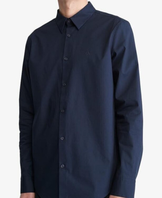 CALVIN KLEIN Sky Captain A Blue Dress Shirt Stretch Cotton Slim Fit Point M