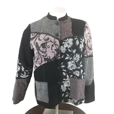 Koret Black Pink Gray Tapestry Mandarin Collar Jacket Women's