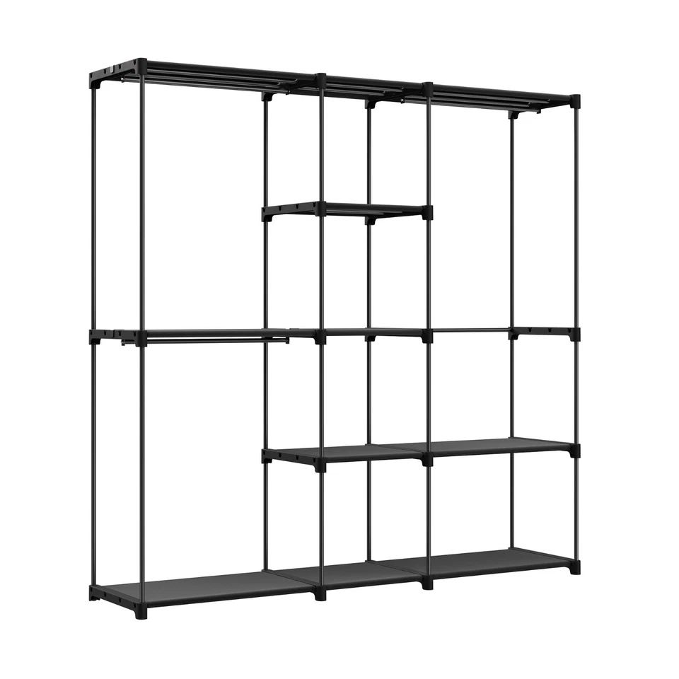 Kleiderschrank,mit Kleiderstangen, Stoffablagen, Metallrahmen, 182 x 43 x 182 cm