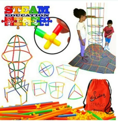 Skoolzy STEM Toys Straws and Connectors Building Kits - 200 pc Fine Motor Skills