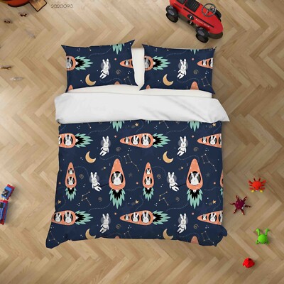 3D Rabbit Carrot Space Pattern Quilt Cover Set Bedding Sets Pillowcases Queen