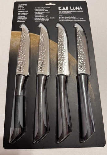 Kai Luna 4-Piece Steak Knife Set Silver Stainless Steel Brand New In Sealed Pack