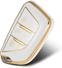 Soft TPU Key Fob Cover Case Compatible with 6-Button Remote Control-White