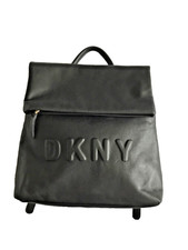 DKNY black faux leather backpack fabric inter...